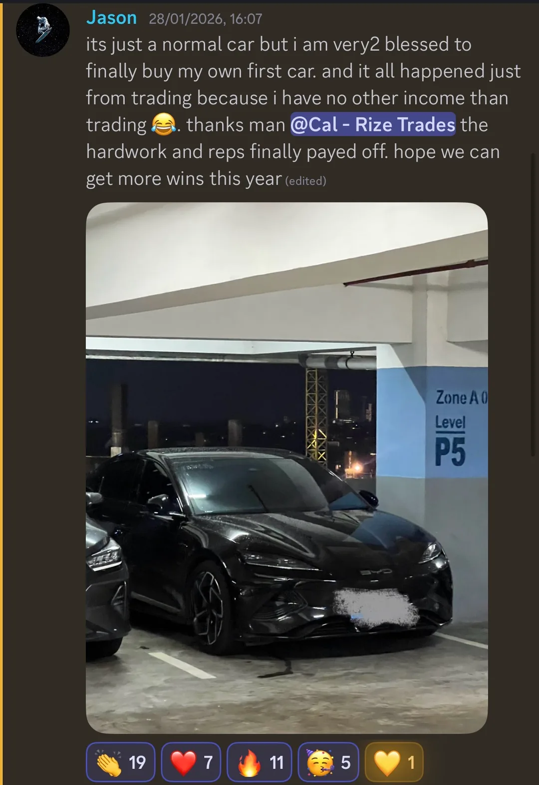 First car bought entirely from trading — "I have no other income"