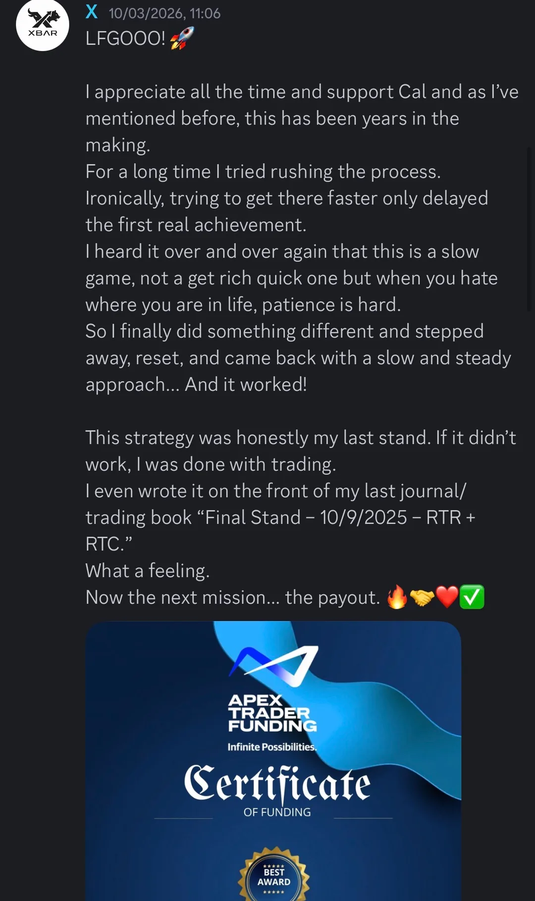Years in the making — RTR + RTC was his "Final Stand." It worked.